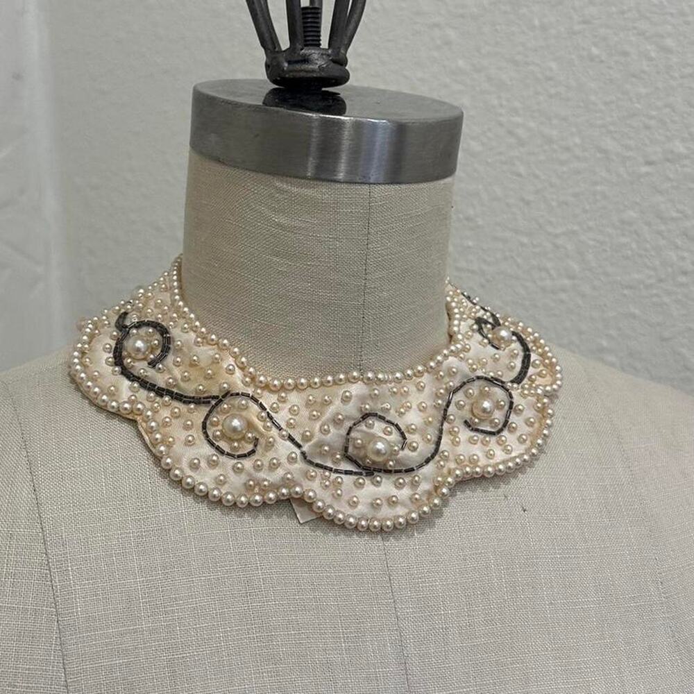 Vintage Pearl Beaded Satin Collar Necklace Rare